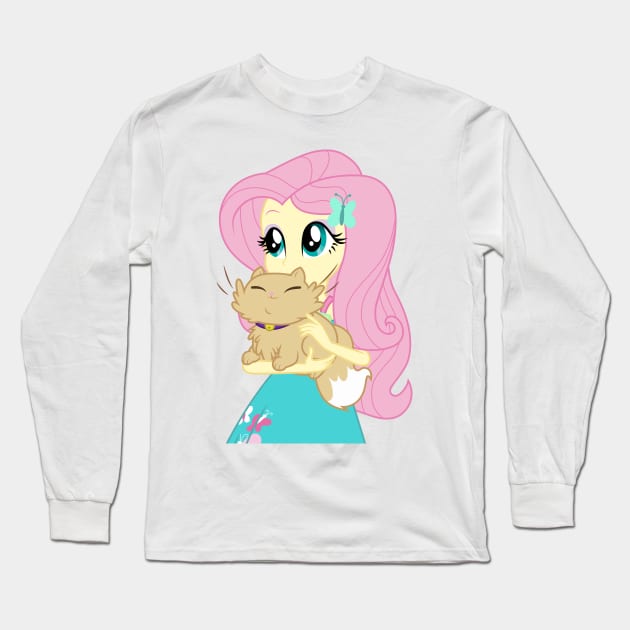 Fluttershy with a cat Long Sleeve T-Shirt by CloudyGlow